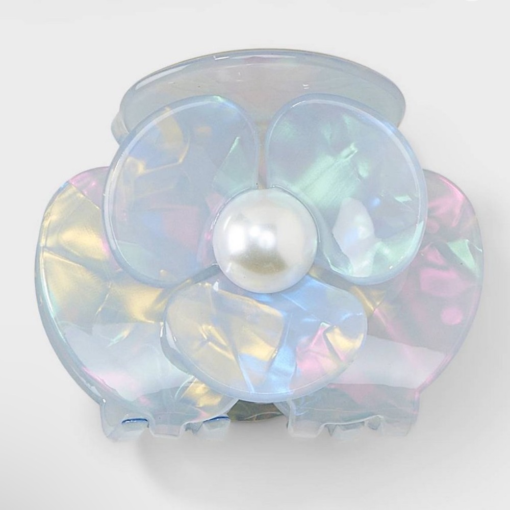 Iridescent Floral Hair Clip with Pearl Accent